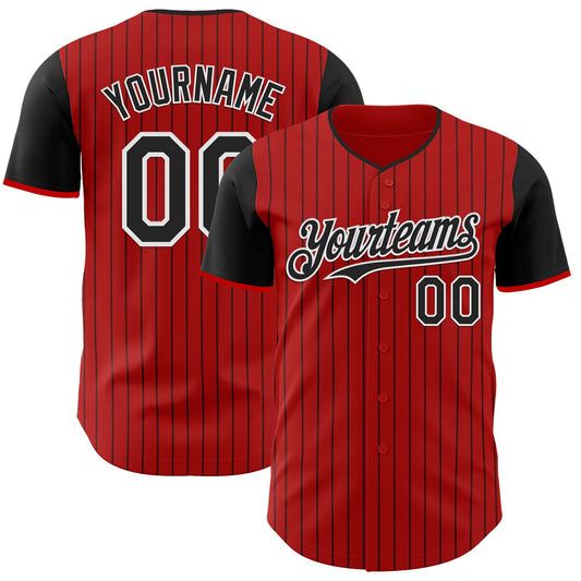 Custom Red Black Pinstripe White Authentic Two Tone Baseball Jersey - Main View