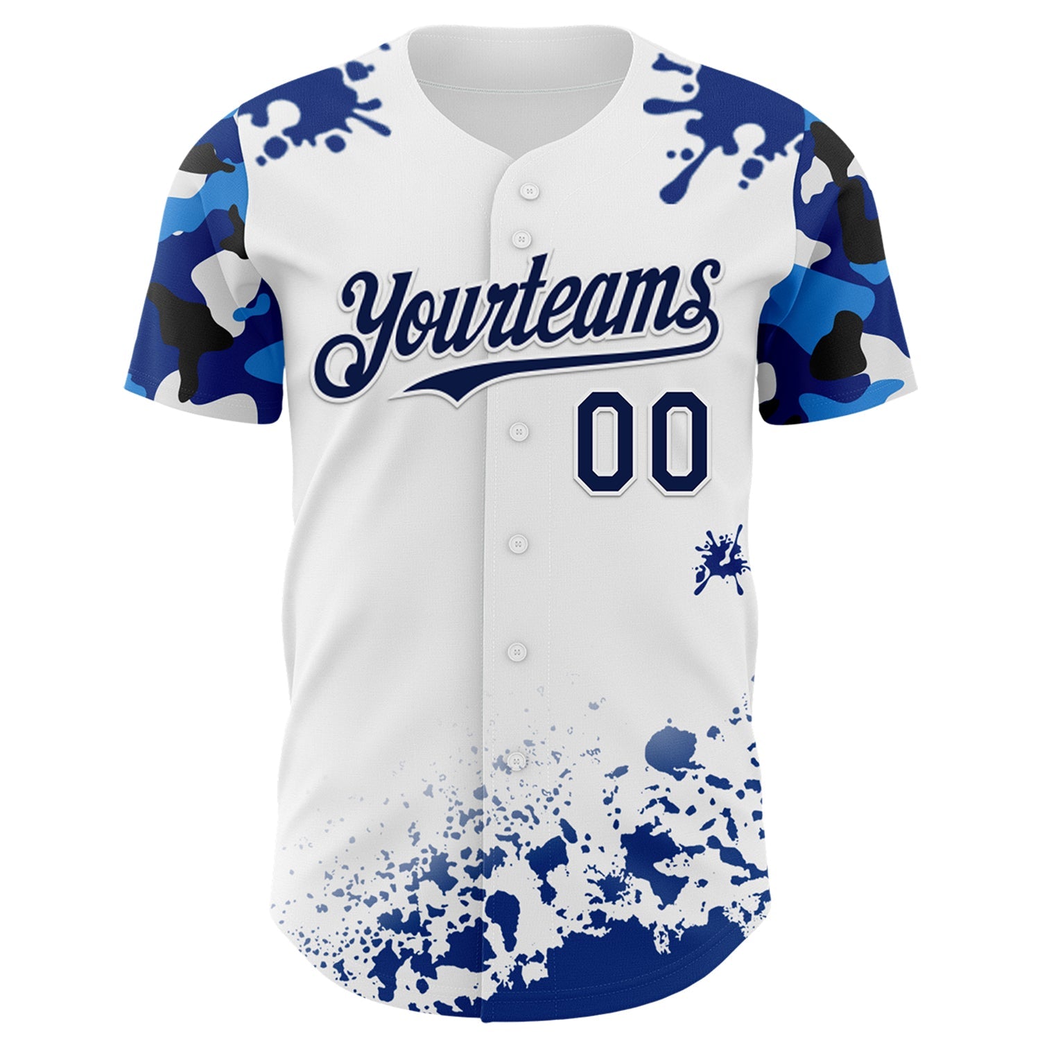 Custom White Navy Splatter Camo Two Tone Authentic Baseball Jersey view 2