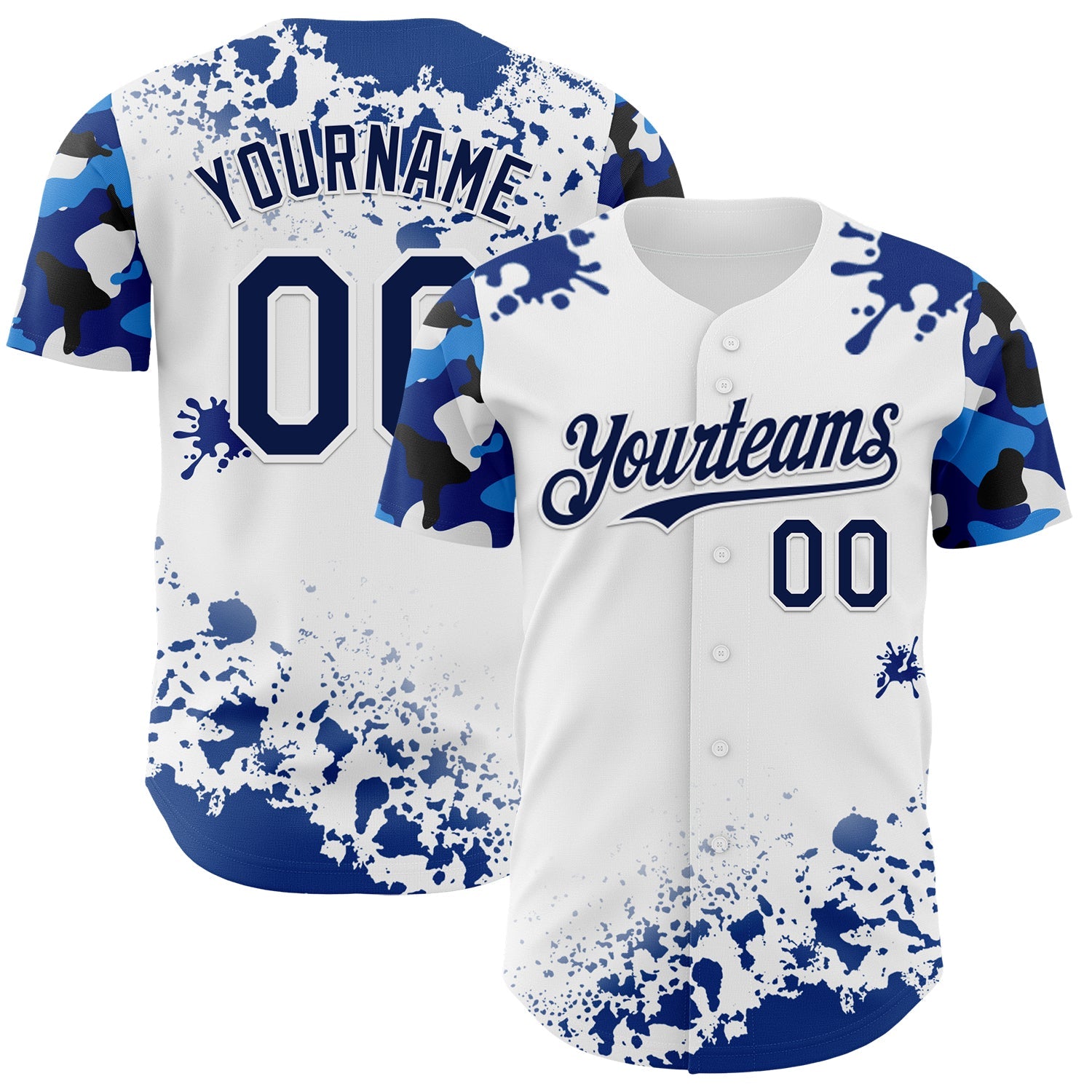 Custom White Navy Splatter Camo Two Tone Authentic Baseball Jersey - Main View
