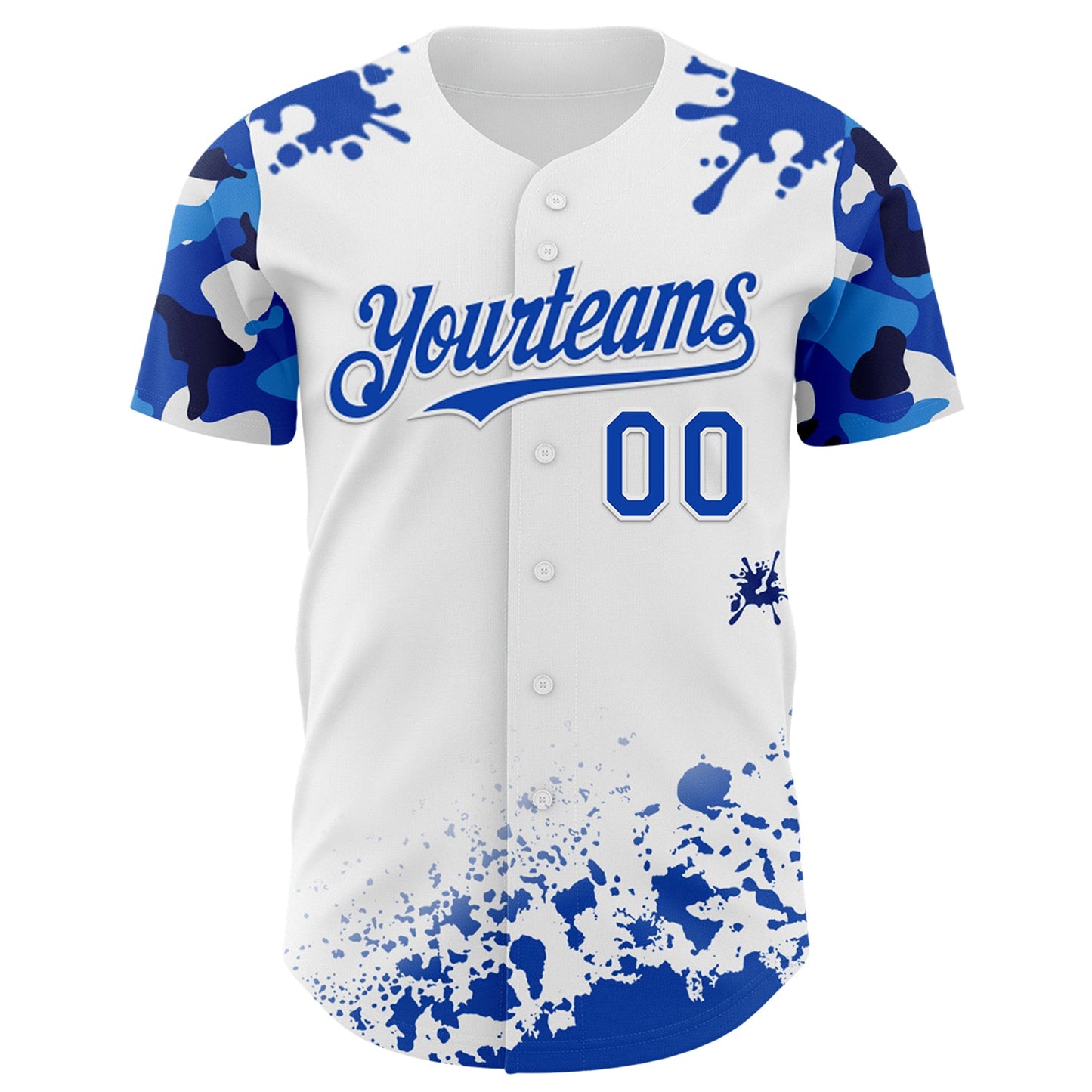 Custom White Thunder Blue Splatter Camo Two Tone Authentic Baseball Jersey view 2