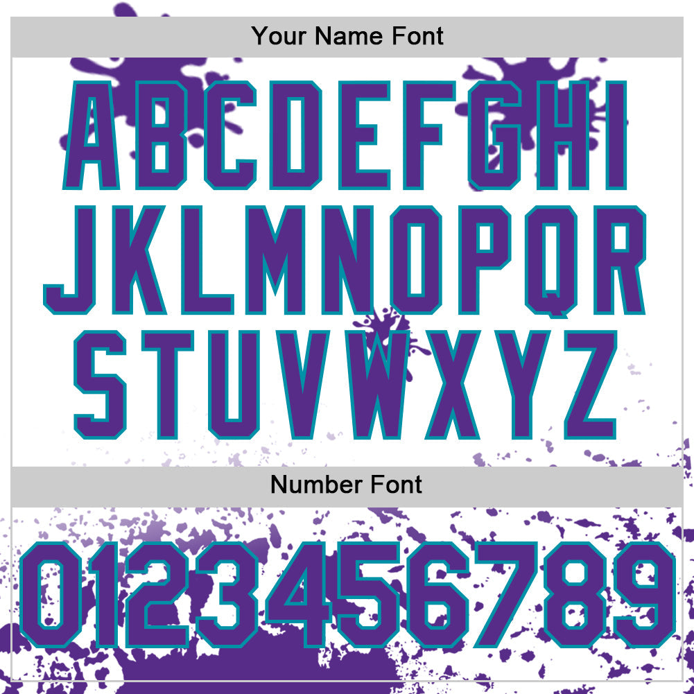Custom White Purple Teal-Gray Splatter Camo Two Tone Authentic Baseball Jersey view 5