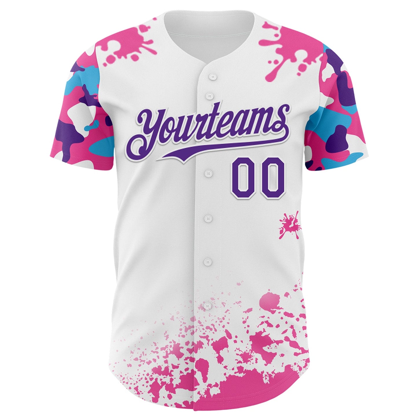 Custom White Purple Pink-Blue Splatter Camo Two Tone Authentic Baseball Jersey view 2