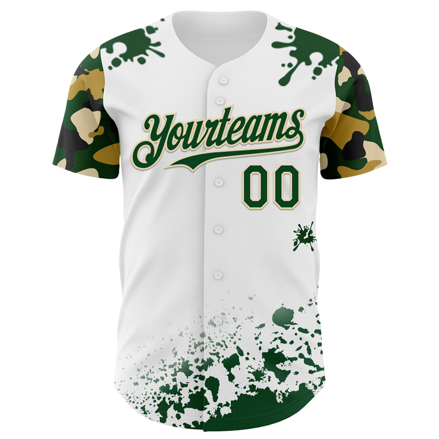 Custom White Green-Cream Splatter Camo Two Tone Authentic Baseball Jersey view 2