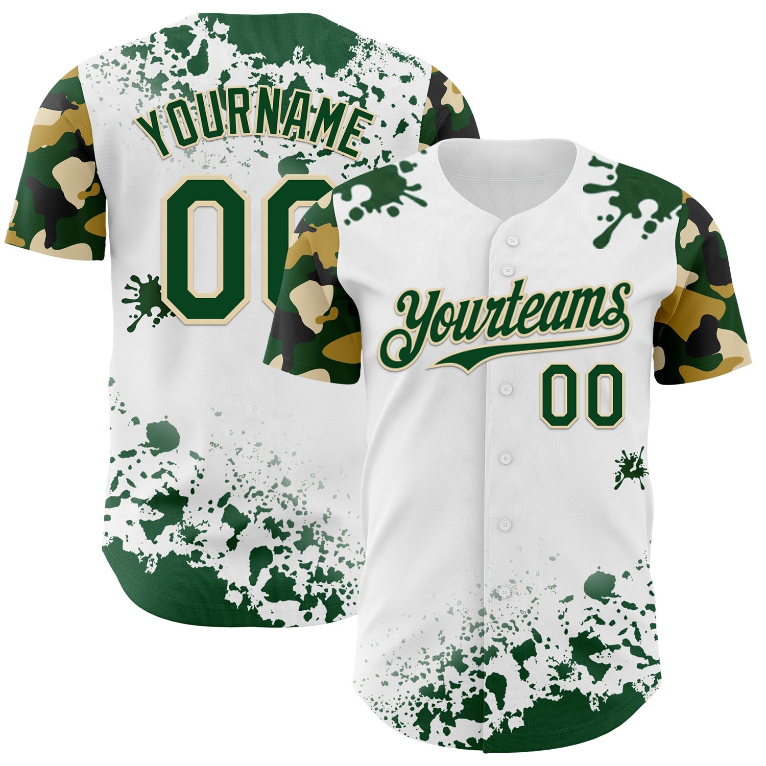Custom White Green-Cream Splatter Camo Two Tone Authentic Baseball Jersey - Main View
