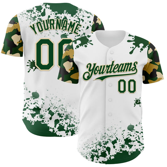 Custom White Green-Cream Splatter Camo Two Tone Authentic Baseball Jersey - Main View