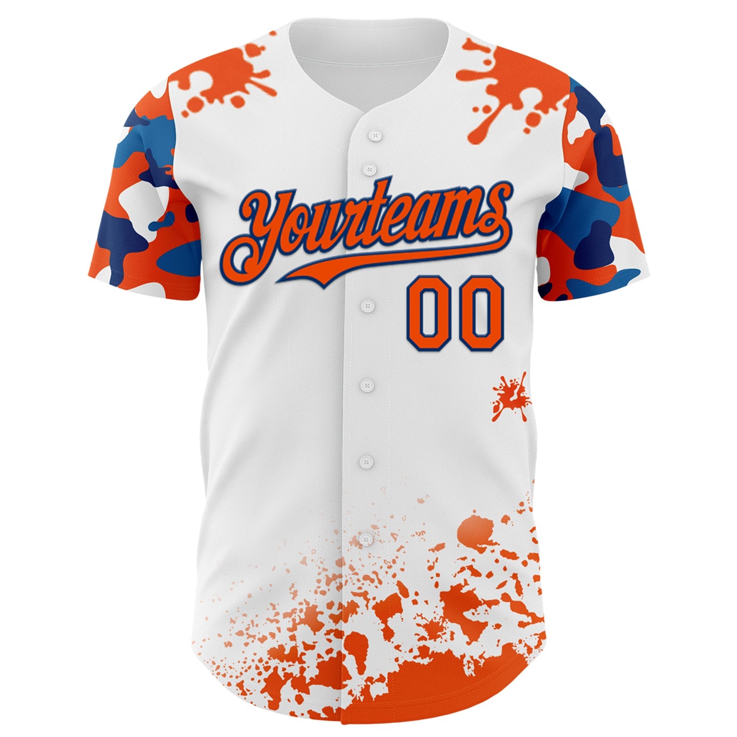 Custom White Orange-US Navy Blue Splatter Camo Two Tone Authentic Baseball Jersey view 2