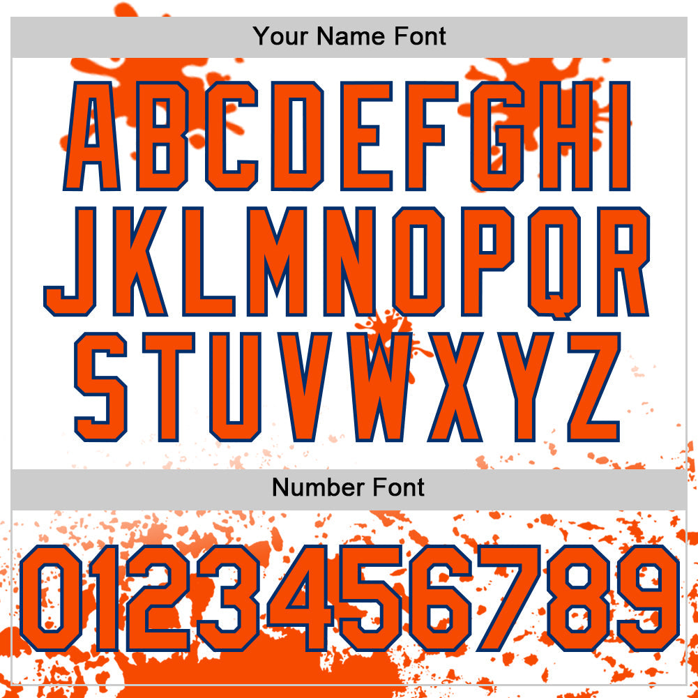 Custom White Orange-US Navy Blue Splatter Camo Two Tone Authentic Baseball Jersey view 5