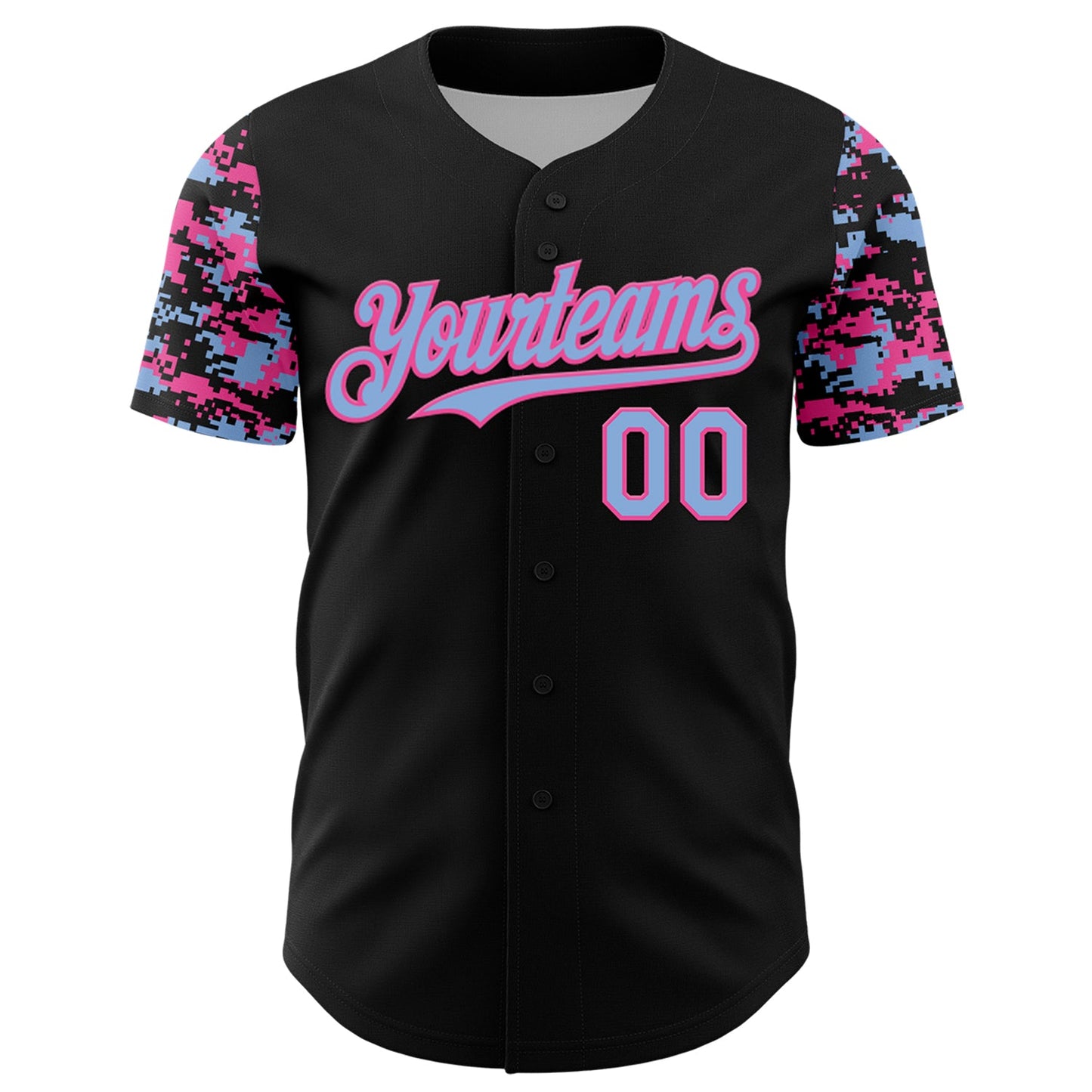Custom Black Light Blue-Pink Digital Camo Two Tone Authentic Baseball Jersey view 2