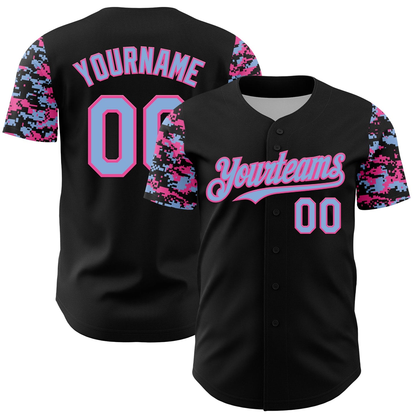 Custom Black Light Blue-Pink Digital Camo Two Tone Authentic Baseball Jersey - Main View