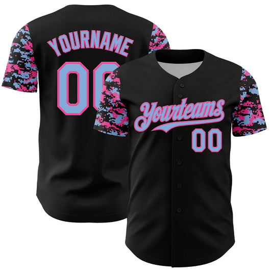 Custom Black Light Blue-Pink Digital Camo Two Tone Authentic Baseball Jersey - Main View