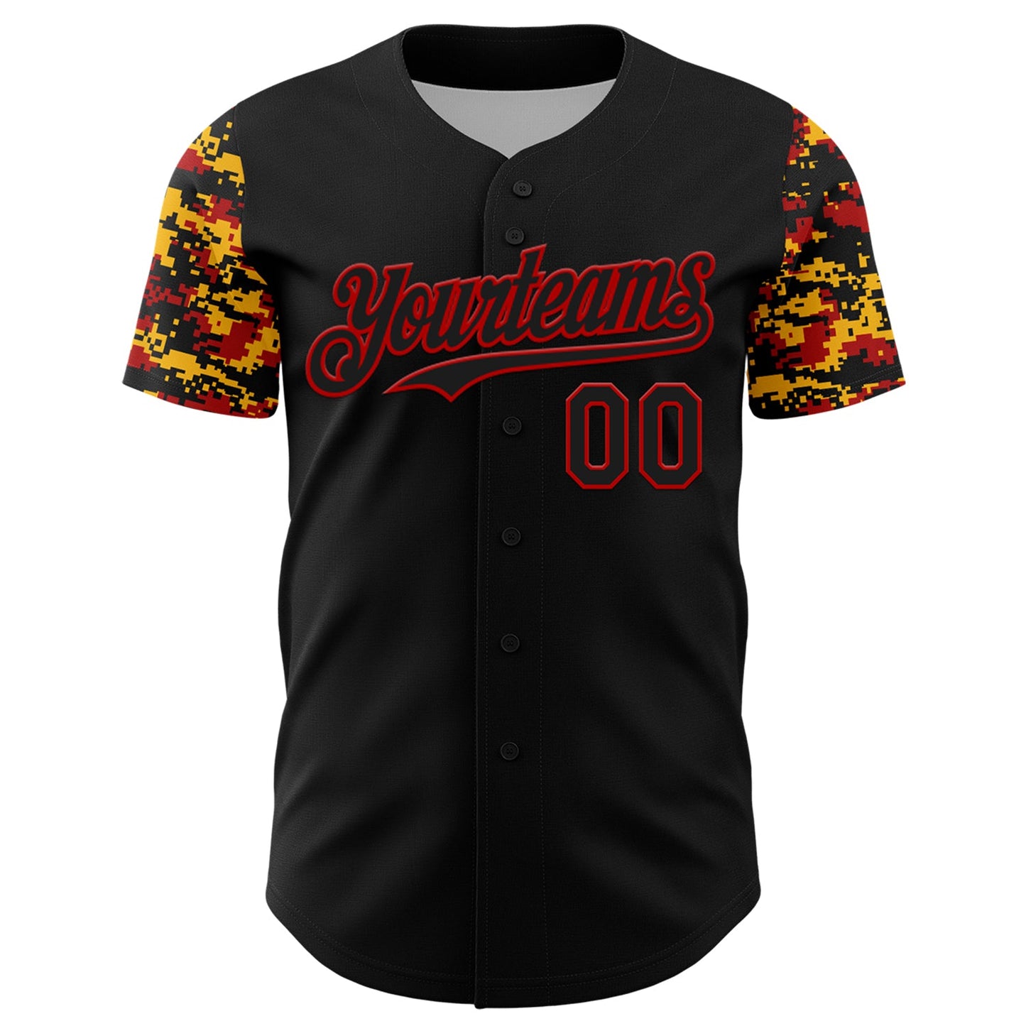 Custom Black Red-Gold Digital Camo Two Tone Authentic Baseball Jersey view 2