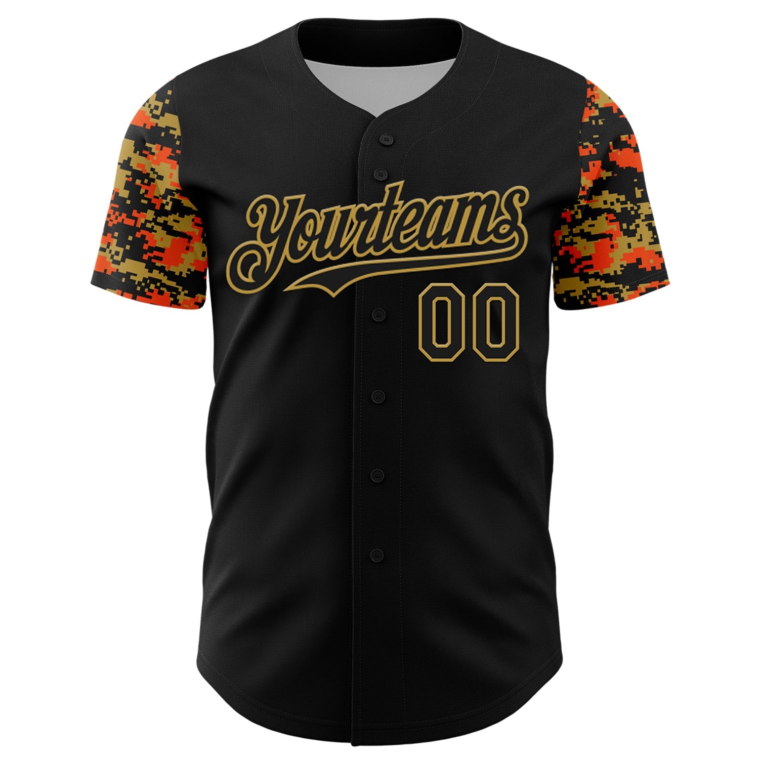 Custom Black Old Gold-Orange Digital Camo Two Tone Authentic Baseball Jersey view 2