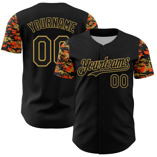 Custom Black Old Gold-Orange Digital Camo Two Tone Authentic Baseball Jersey - Main View