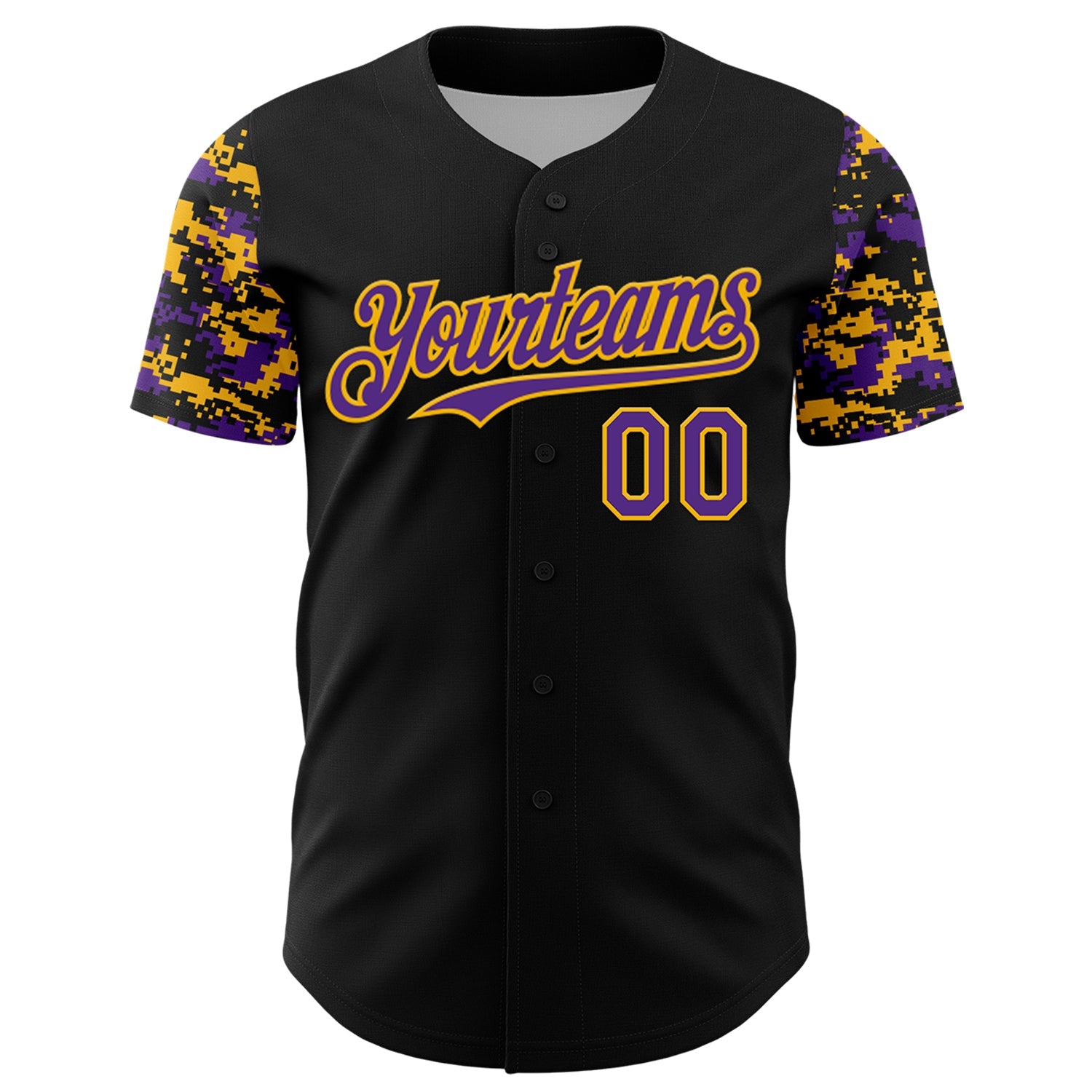 Custom Black Purple-Gold Digital Camo Two Tone Authentic Baseball Jersey view 2