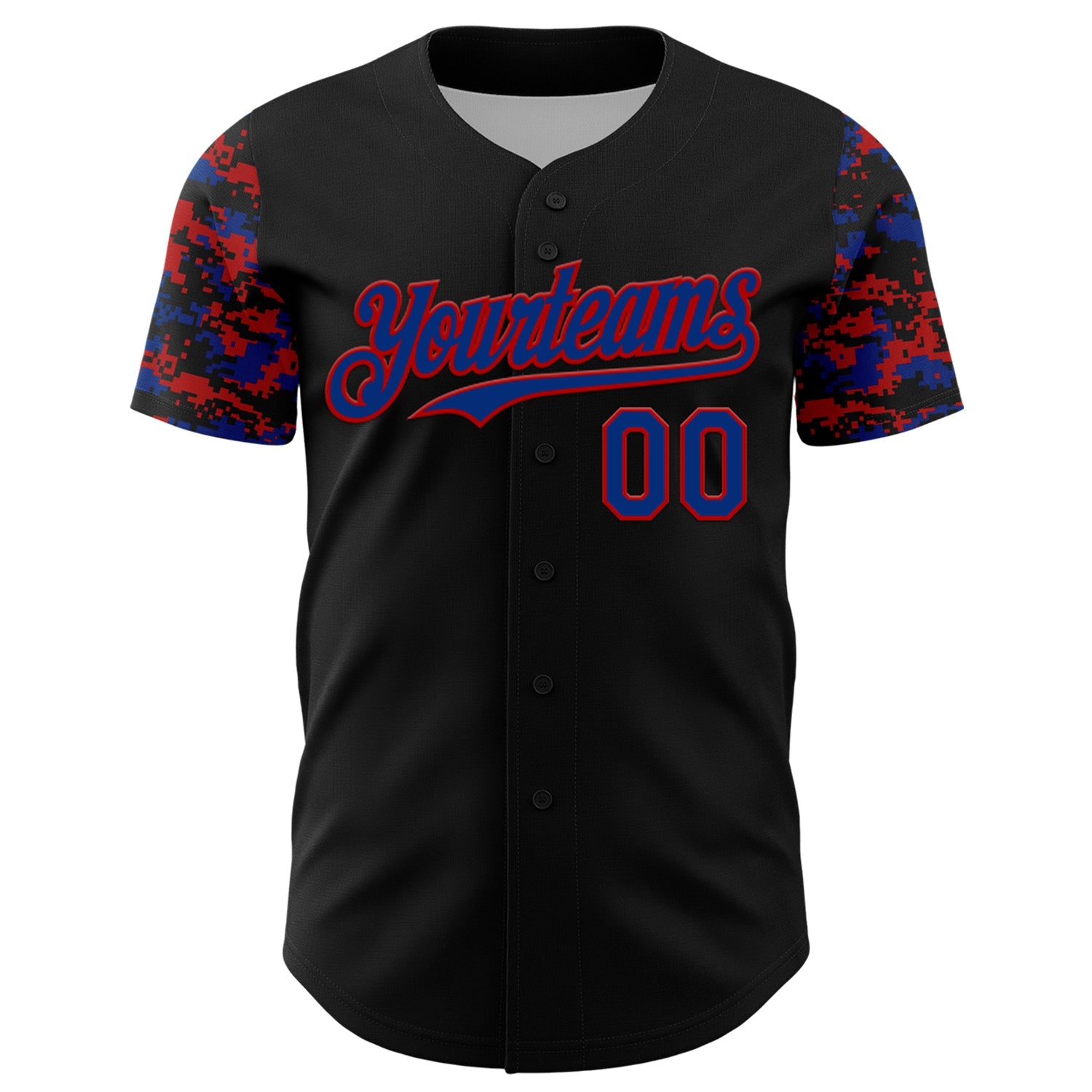 Custom Black Royal-Red Digital Camo Two Tone Authentic Baseball Jersey view 2
