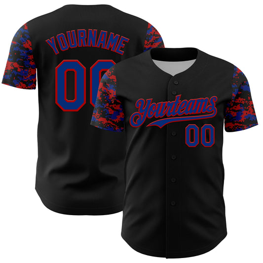 Custom Black Royal-Red Digital Camo Two Tone Authentic Baseball Jersey - Main View