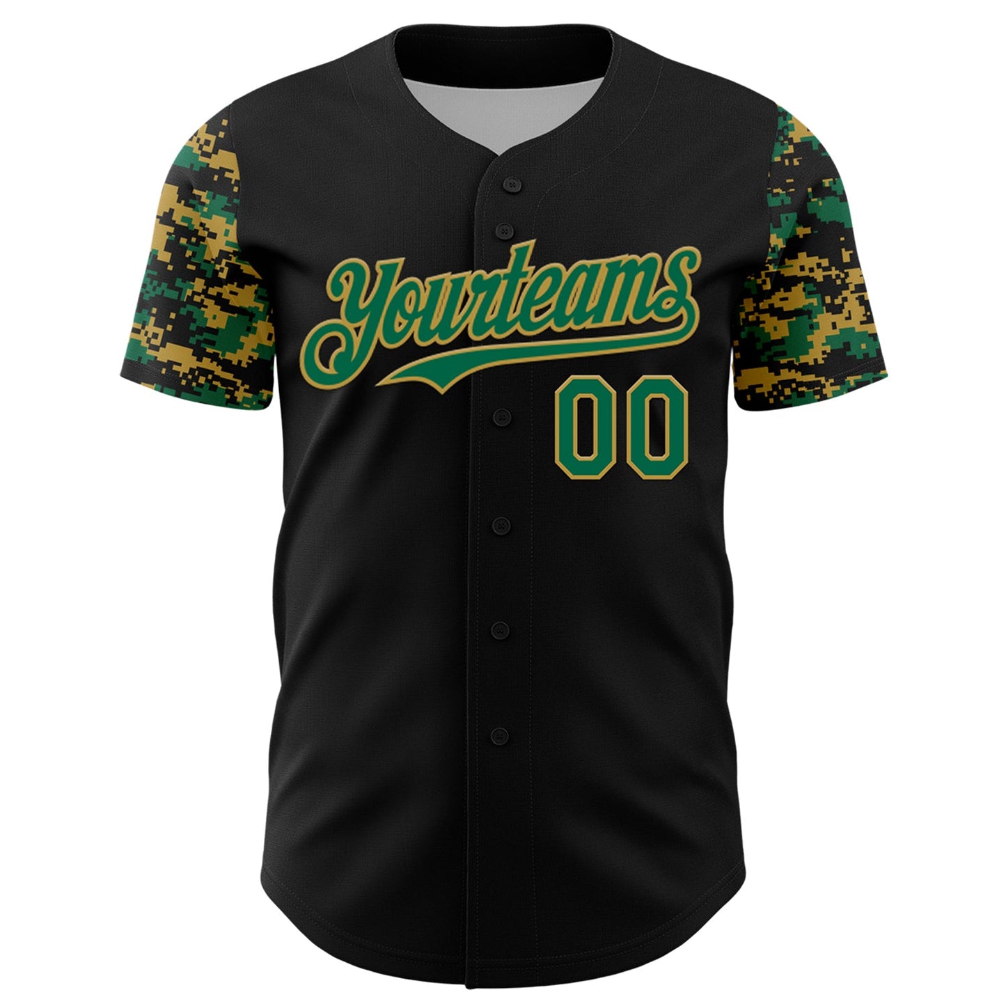 Custom Black Kelly Green-Old Gold Digital Camo Two Tone Authentic Baseball Jersey view 2