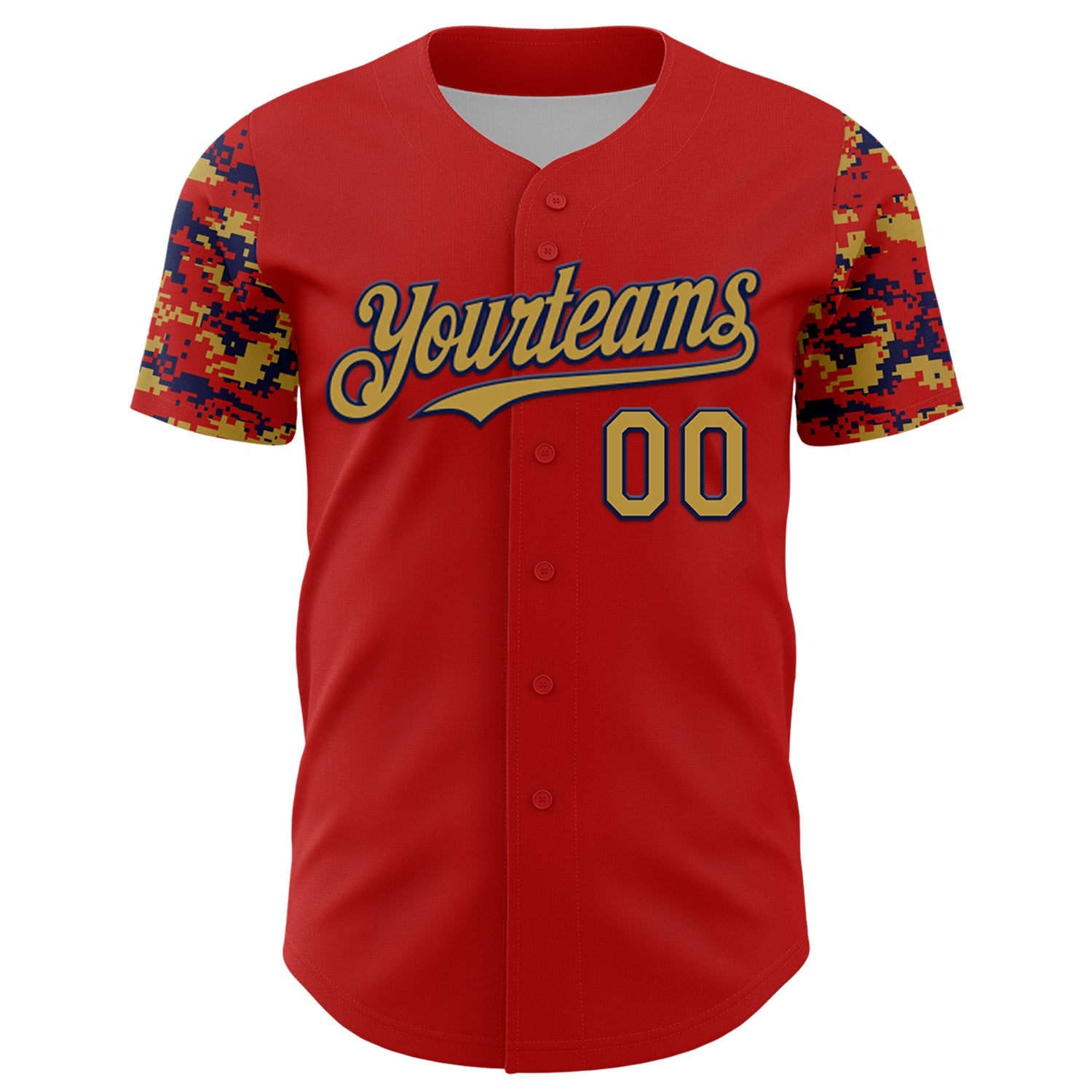 Custom Red Old Gold-Navy Digital Camo Two Tone Authentic Baseball Jersey view 2