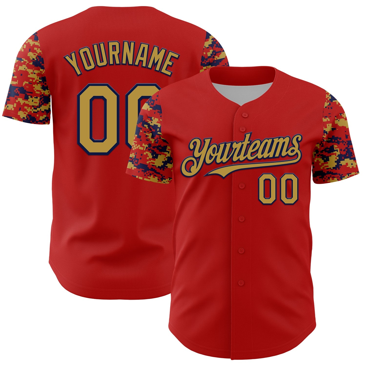 Custom Red Old Gold-Navy Digital Camo Two Tone Authentic Baseball Jersey - Main View