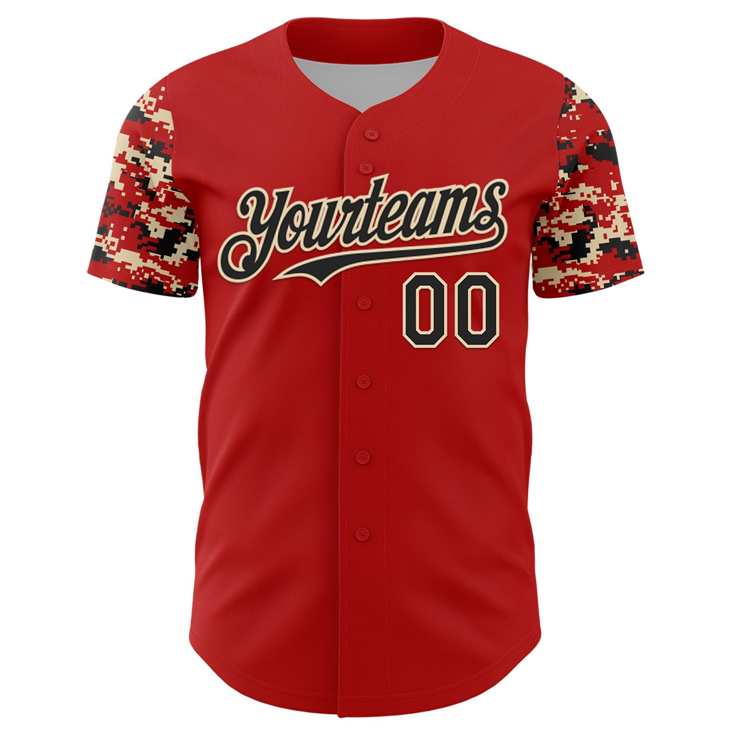 Custom Red Black-Cream Digital Camo Two Tone Authentic Baseball Jersey view 2