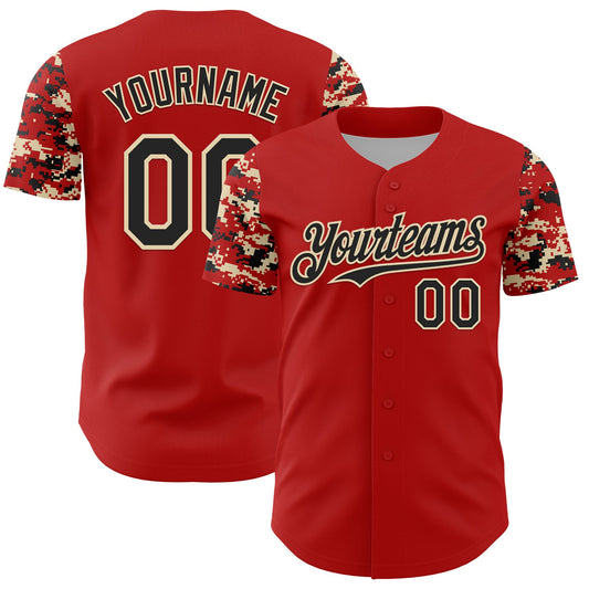 Custom Red Black-Cream Digital Camo Two Tone Authentic Baseball Jersey - Main View