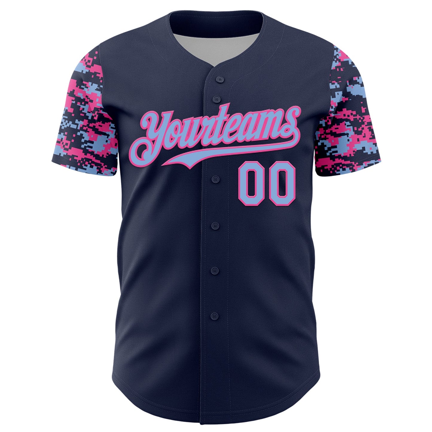 Custom Navy Light Blue-Pink Digital Camo Two Tone Authentic Baseball Jersey view 2