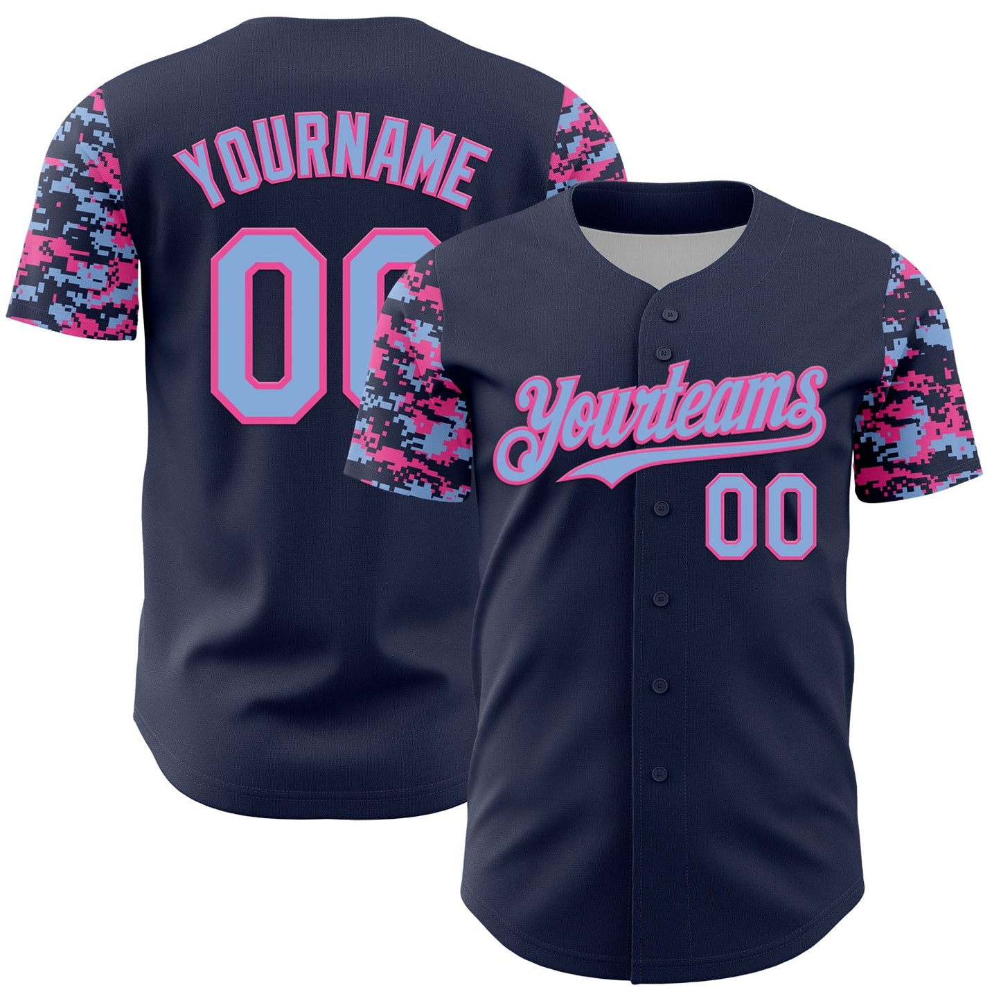 Custom Navy Light Blue-Pink Digital Camo Two Tone Authentic Baseball Jersey - Main View