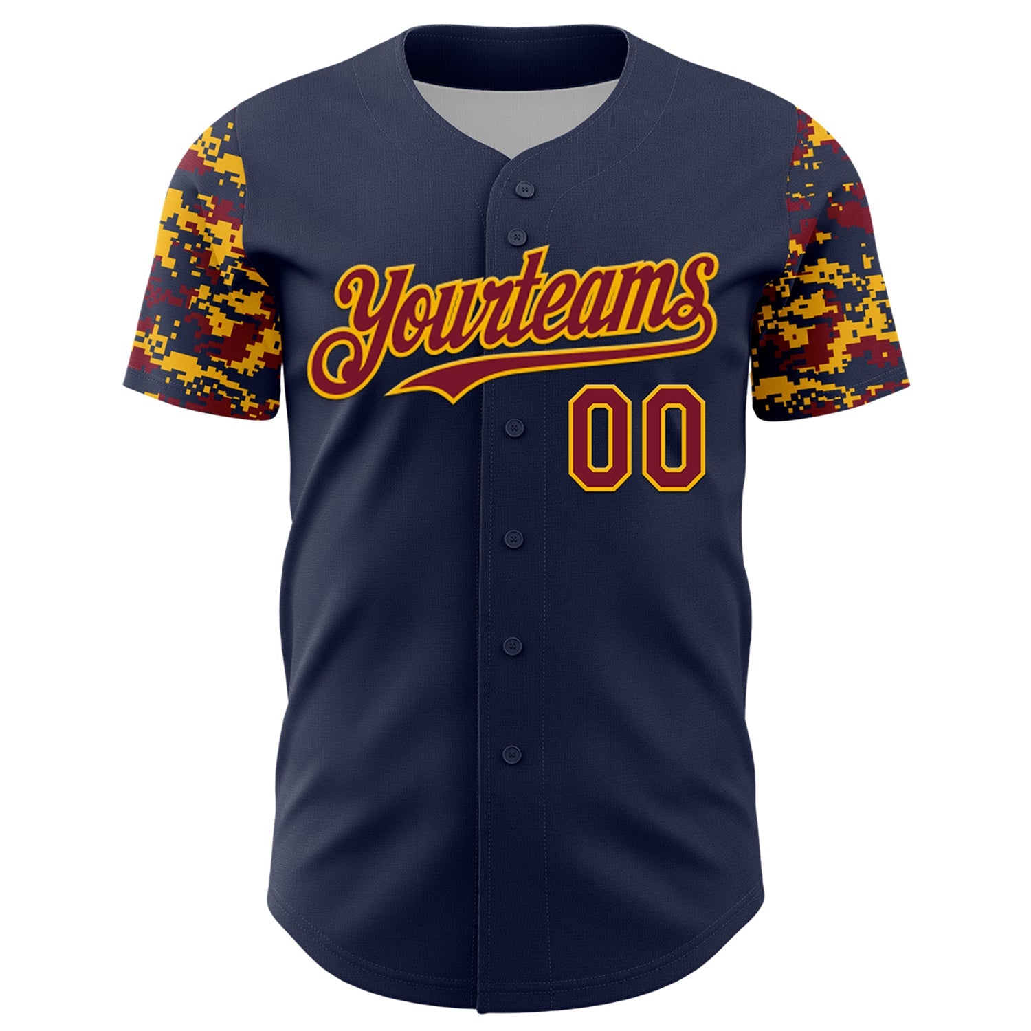 Custom Navy Crimson-Gold Digital Camo Two Tone Authentic Baseball Jersey view 2