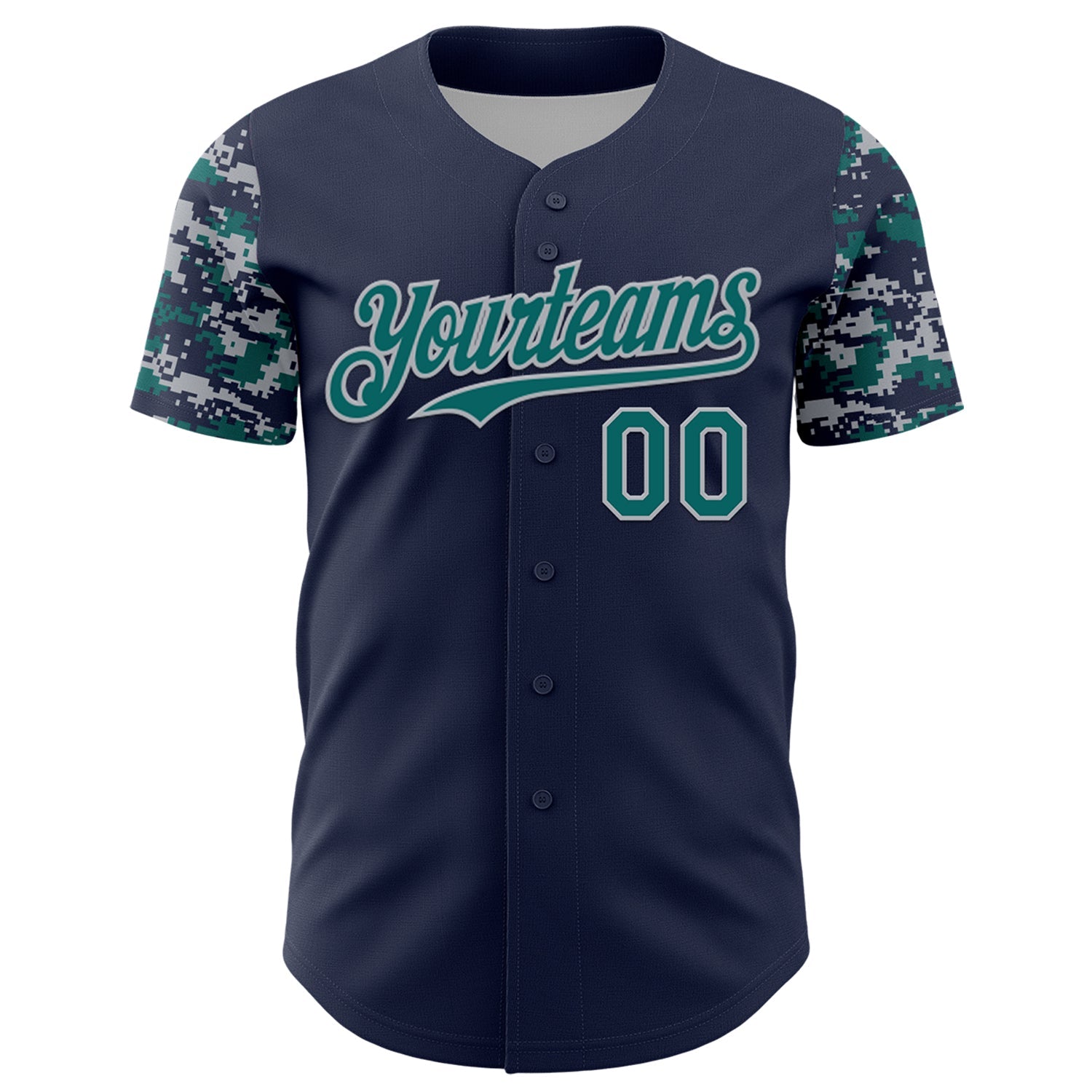 Custom Navy Teal-Gray Digital Camo Two Tone Authentic Baseball Jersey view 2