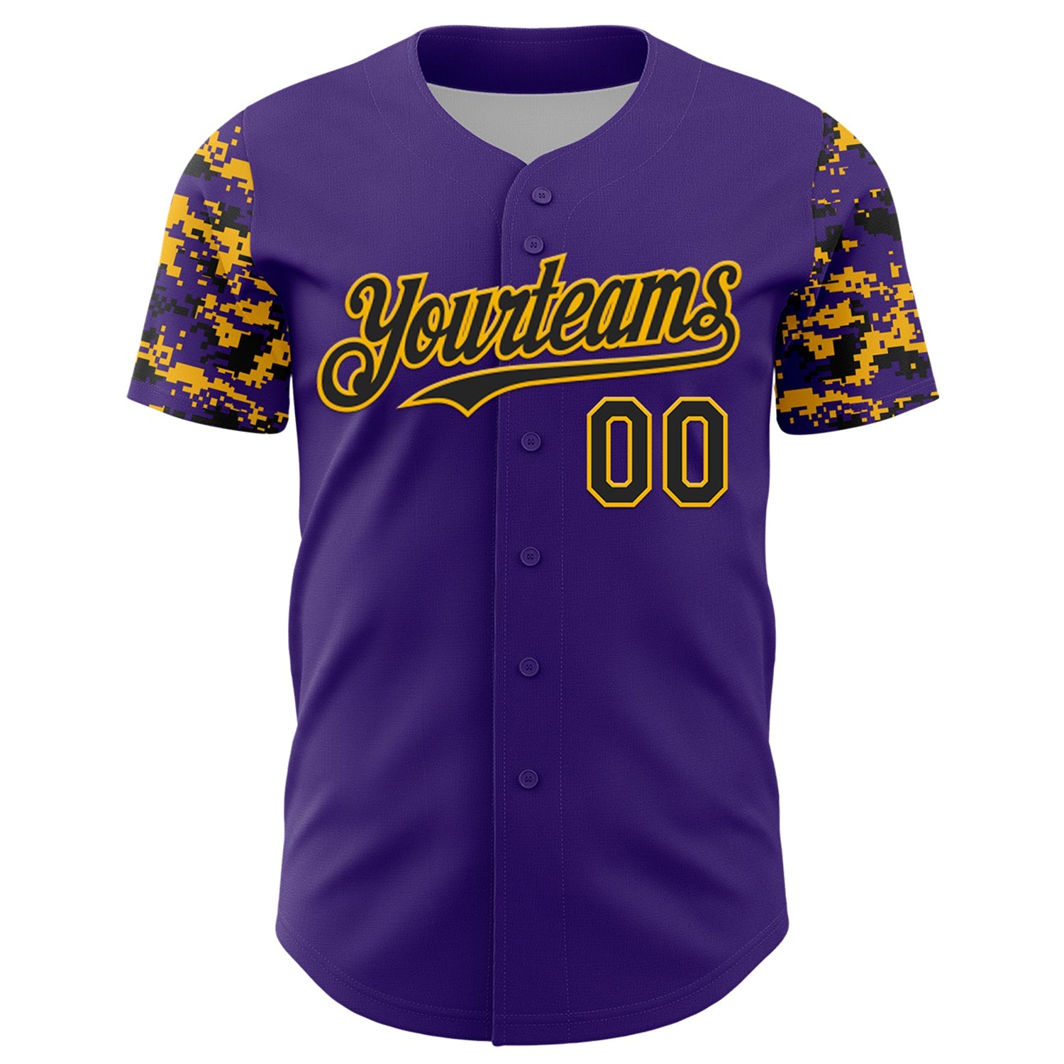 Custom Purple Black-Gold Digital Camo Two Tone Authentic Baseball Jersey view 2