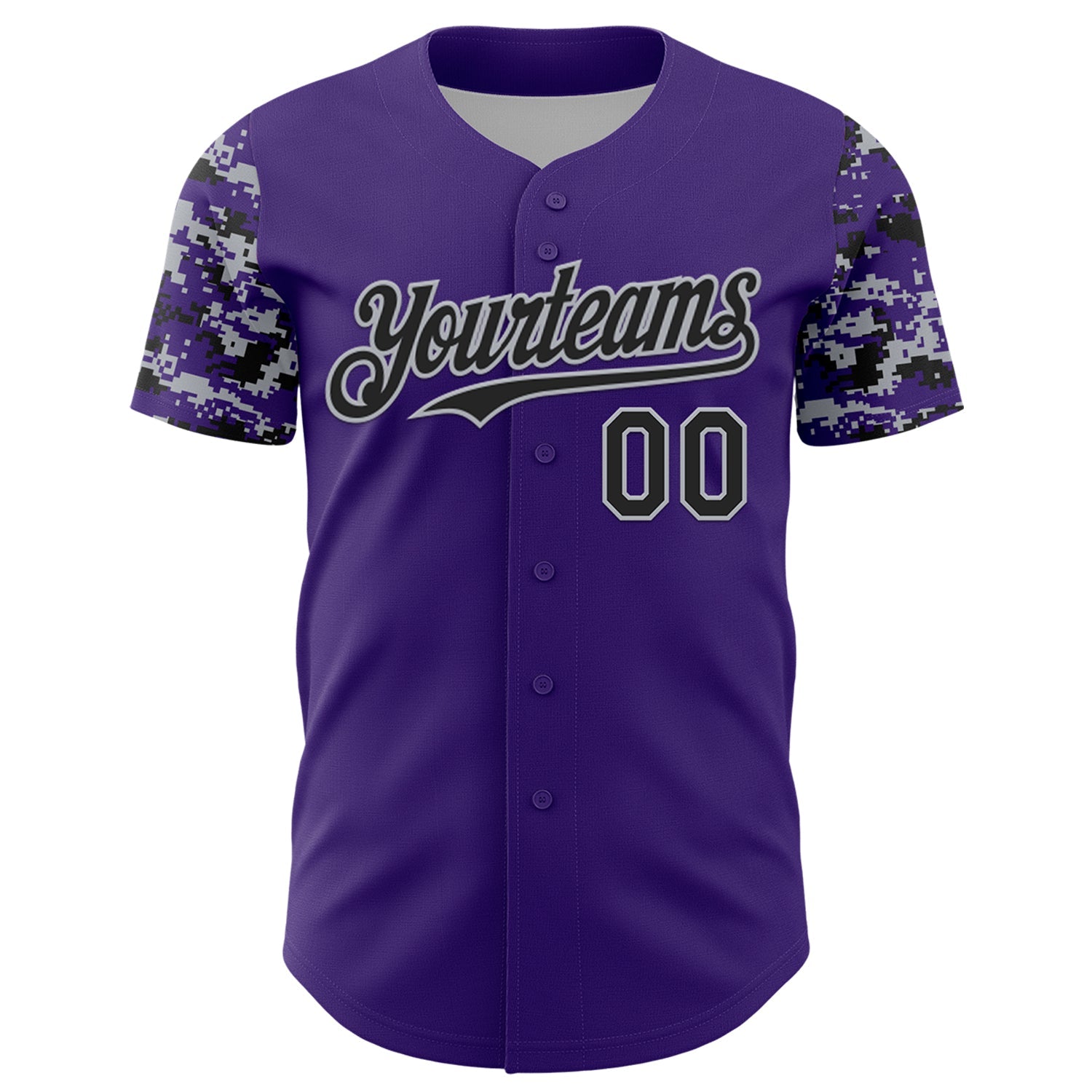 Custom Purple Black-Gray Digital Camo Two Tone Authentic Baseball Jersey view 2