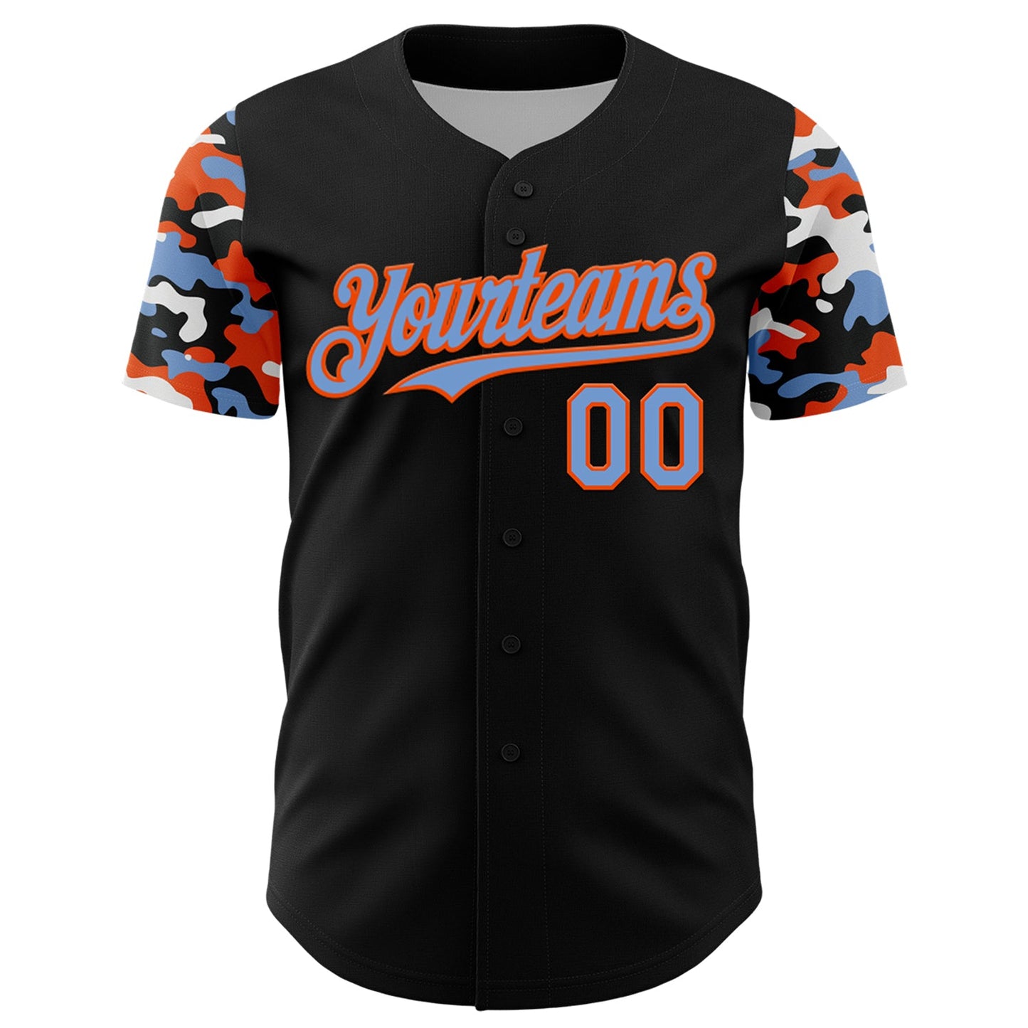 Custom Black Powder Blue Orange-White Digital Camo Two Tone Authentic Baseball Jersey view 2