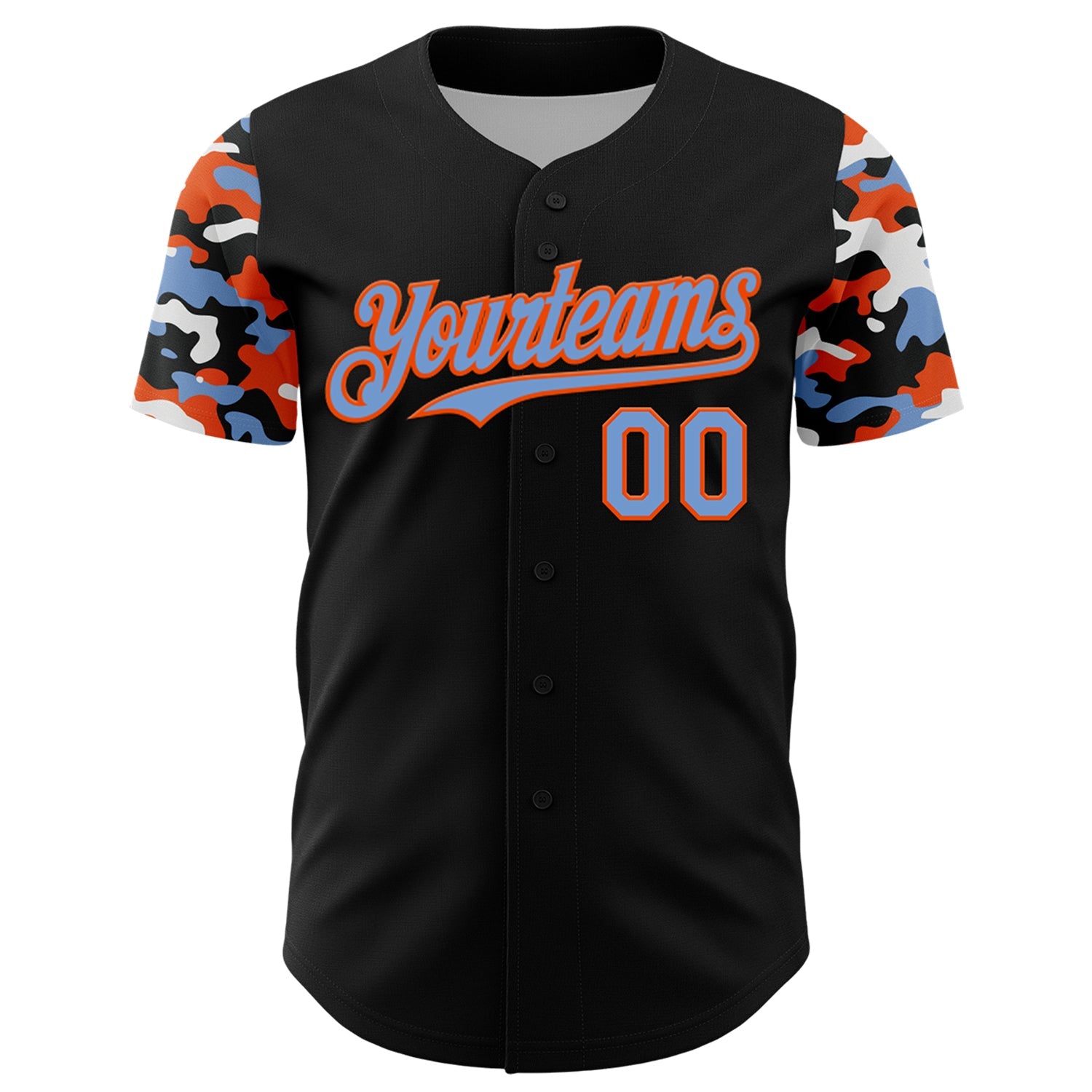 Custom Black Powder Blue Orange-White Digital Camo Two Tone Authentic Baseball Jersey view 2