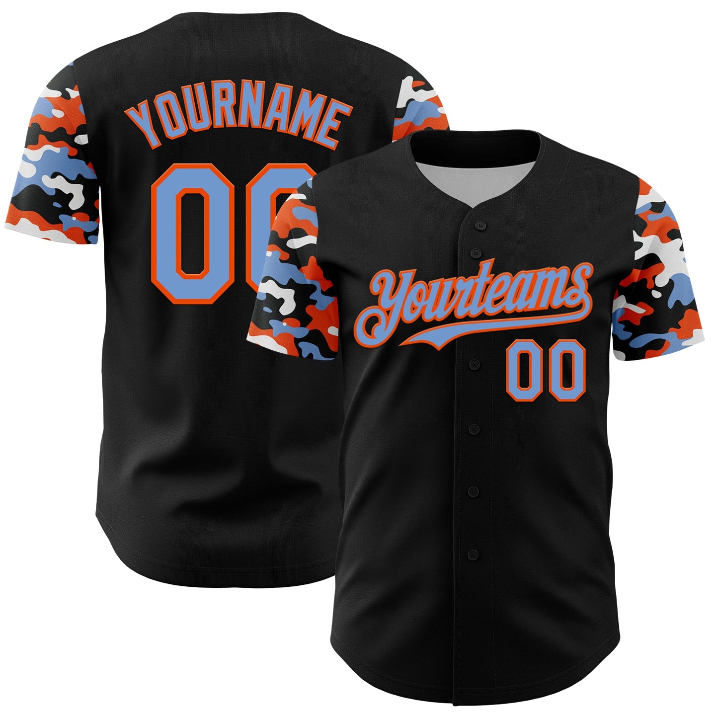 Custom Black Powder Blue Orange-White Digital Camo Two Tone Authentic Baseball Jersey - Main View