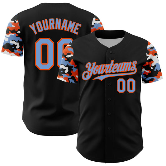 Custom Black Powder Blue Orange-White Digital Camo Two Tone Authentic Baseball Jersey - Main View