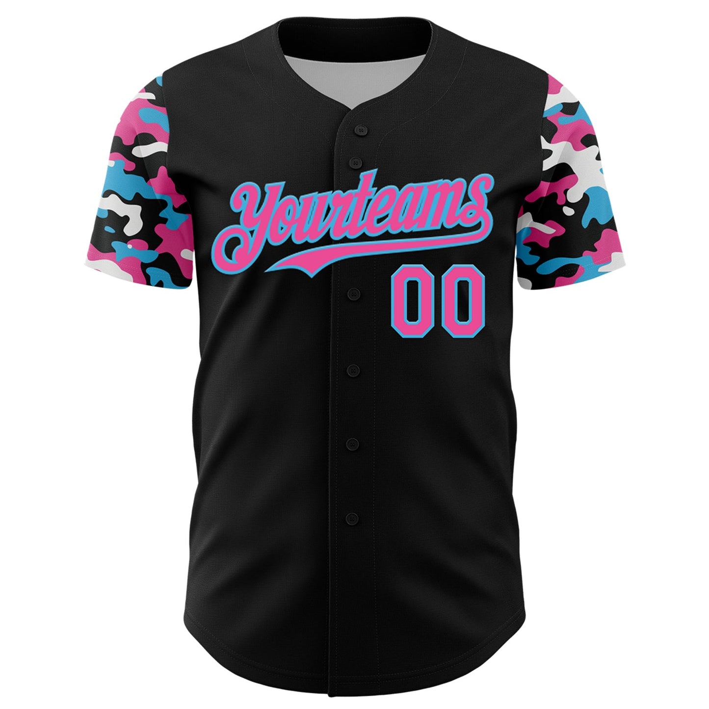 Custom Black Pink Sky Blue-White Digital Camo Two Tone Authentic Baseball Jersey view 2