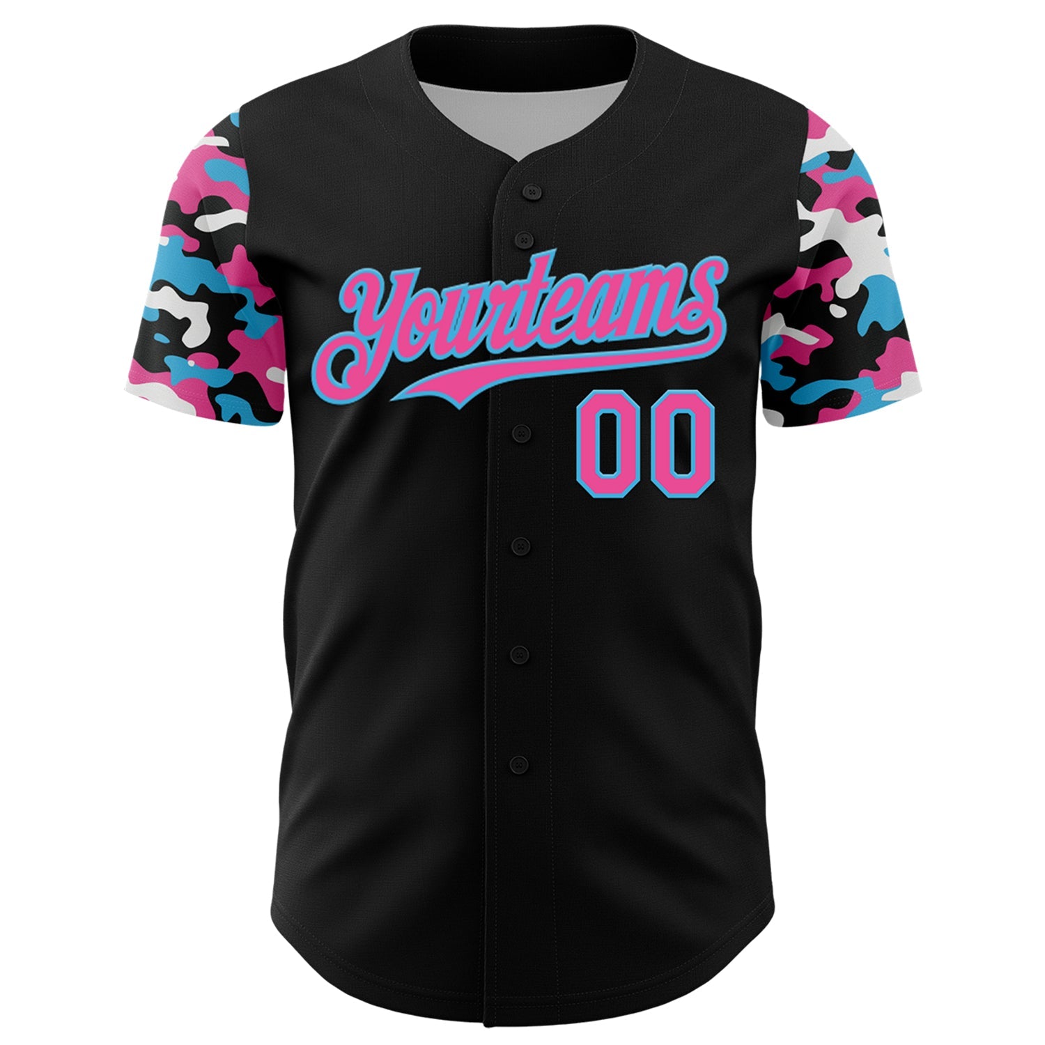 Custom Black Pink Sky Blue-White Digital Camo Two Tone Authentic Baseball Jersey view 2