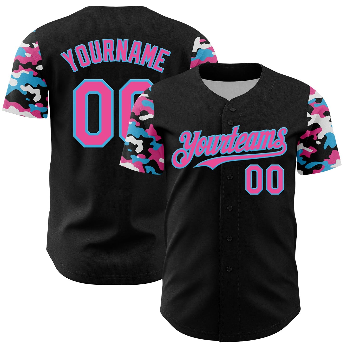 Custom Black Pink Sky Blue-White Digital Camo Two Tone Authentic Baseball Jersey - Main View