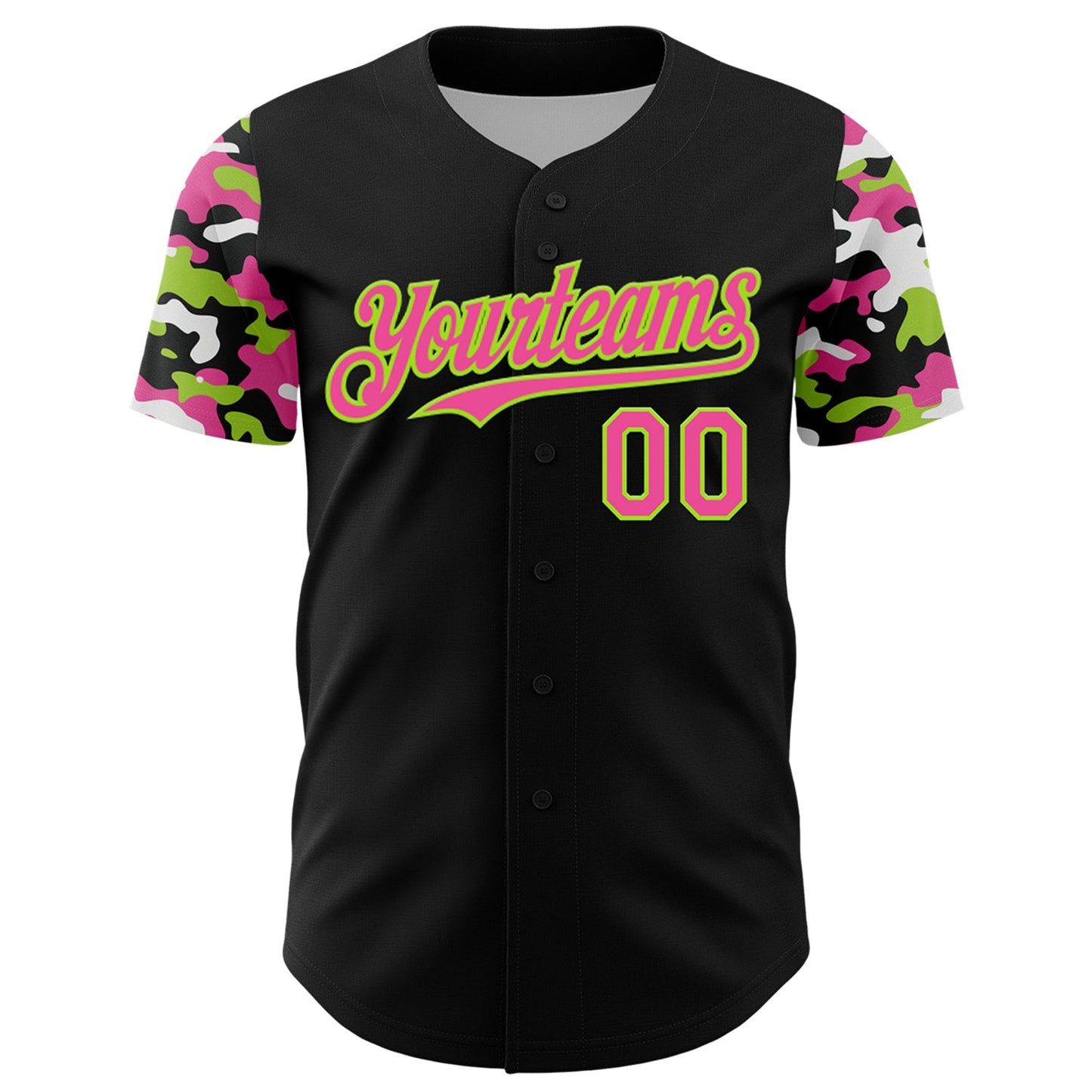 Custom Black Pink Neon Green-White Digital Camo Two Tone Authentic Baseball Jersey view 2
