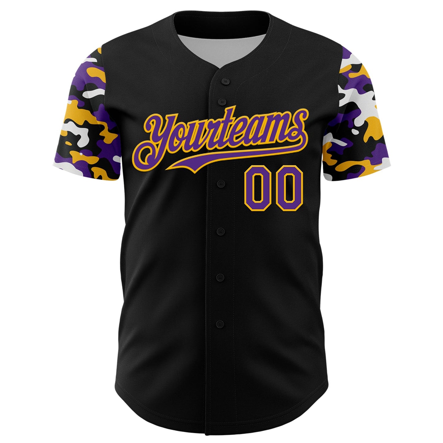 Custom Black Purple Gold-White Digital Camo Two Tone Authentic Baseball Jersey view 2