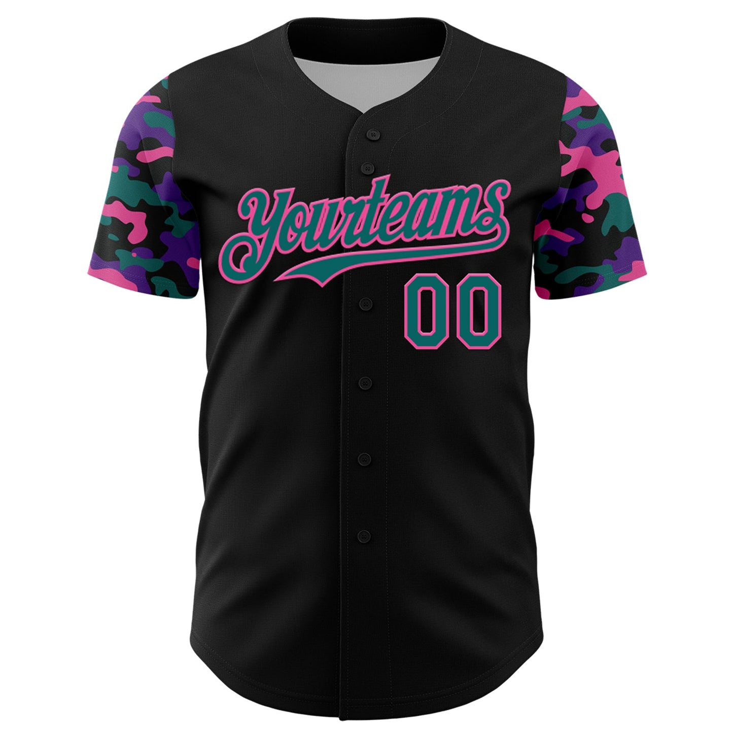 Custom Black Teal Pink-Purple Digital Camo Two Tone Authentic Baseball Jersey view 2