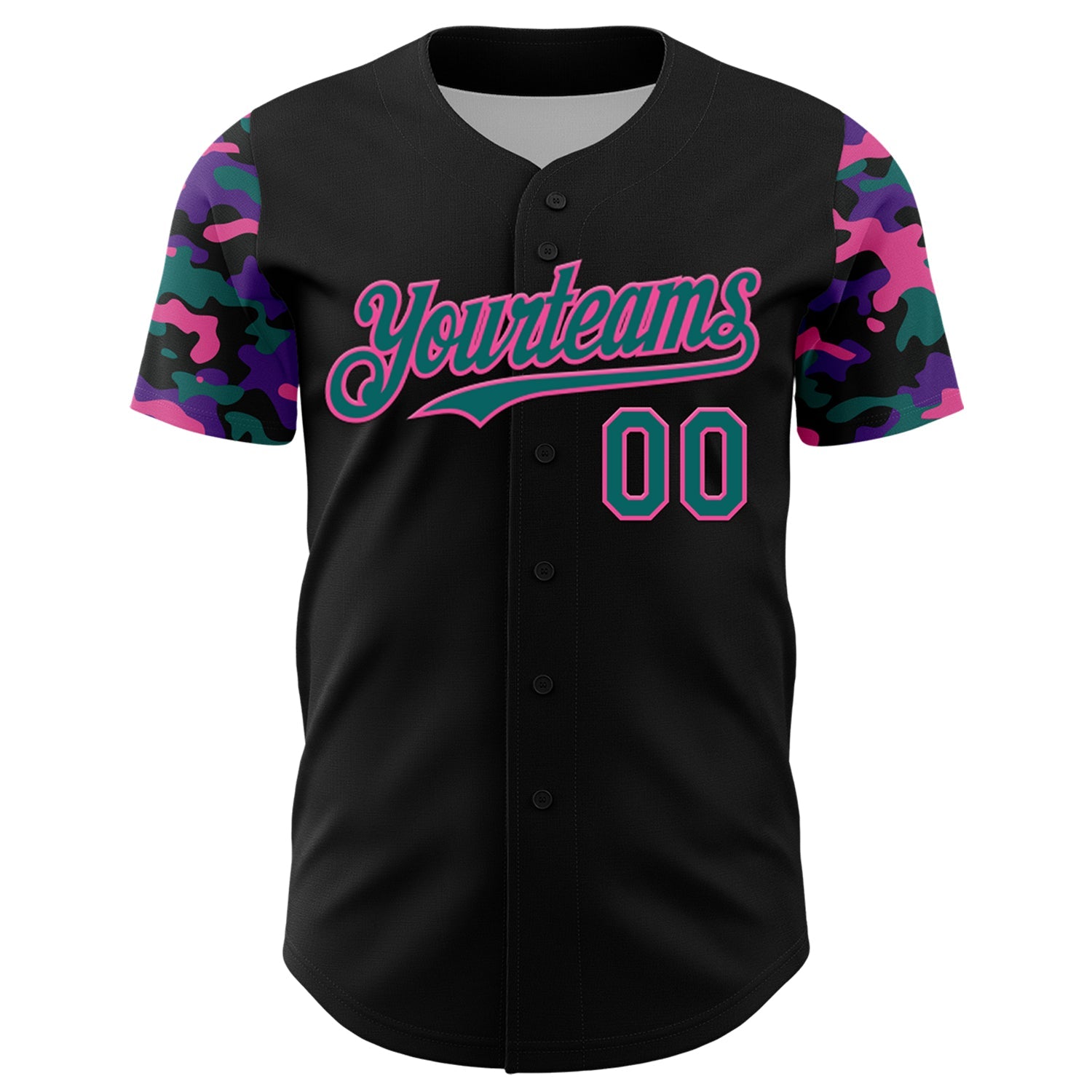 Custom Black Teal Pink-Purple Digital Camo Two Tone Authentic Baseball Jersey view 2