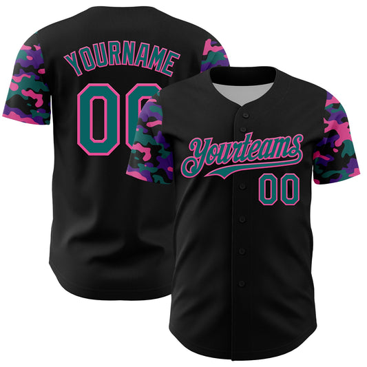 Custom Black Teal Pink-Purple Digital Camo Two Tone Authentic Baseball Jersey - Main View