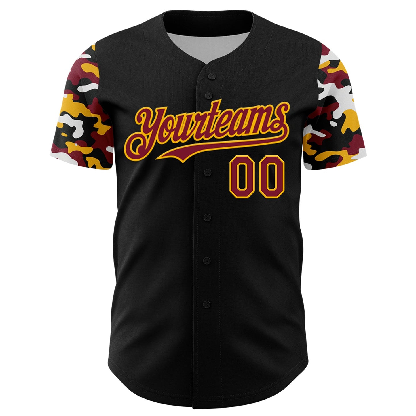 Custom Black Crimson Gold-White Digital Camo Two Tone Authentic Baseball Jersey view 2