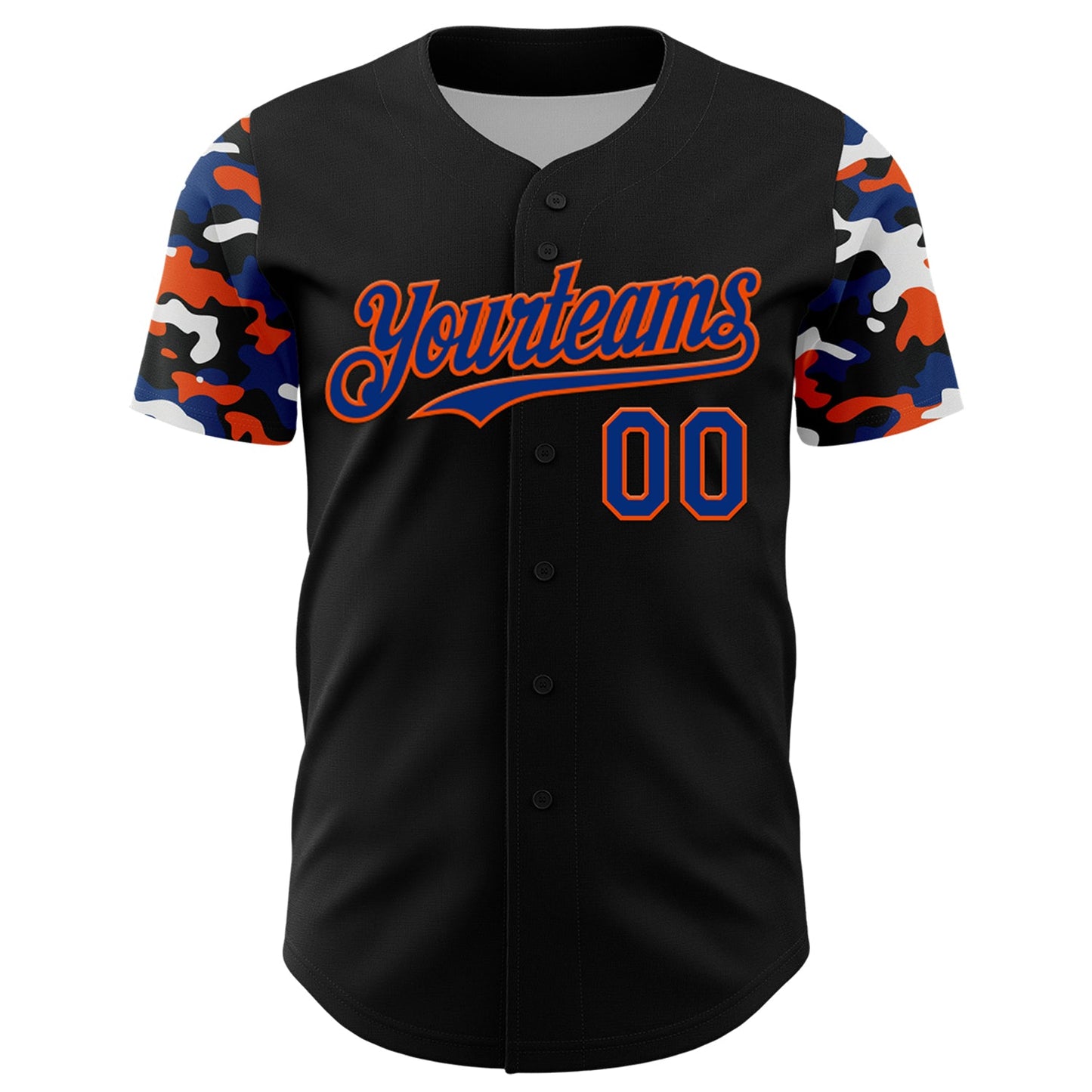 Custom Black Royal Orange-White Digital Camo Two Tone Authentic Baseball Jersey view 2