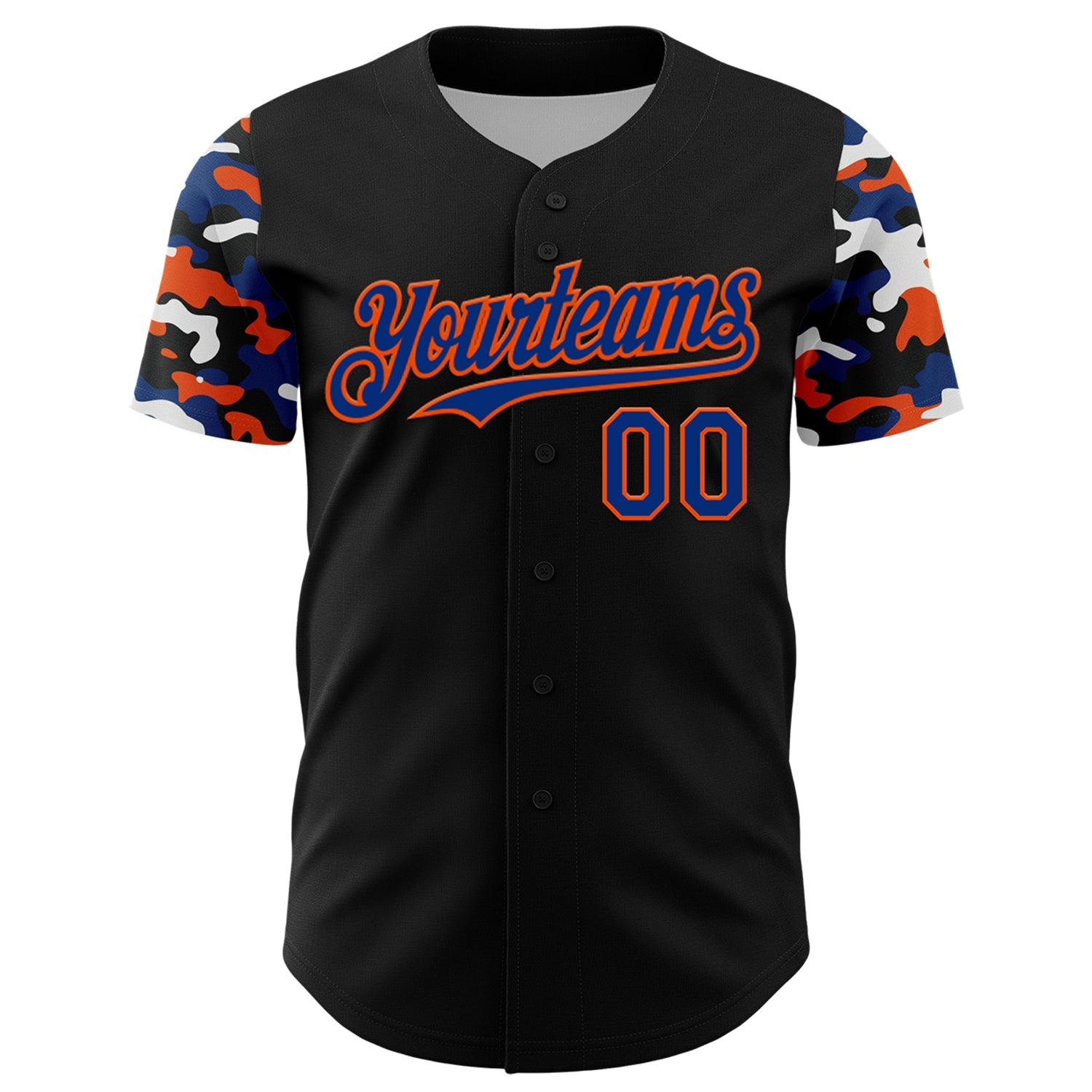 Custom Black Royal Orange-White Digital Camo Two Tone Authentic Baseball Jersey view 2