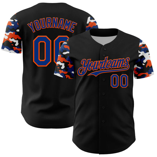 Custom Black Royal Orange-White Digital Camo Two Tone Authentic Baseball Jersey - Main View
