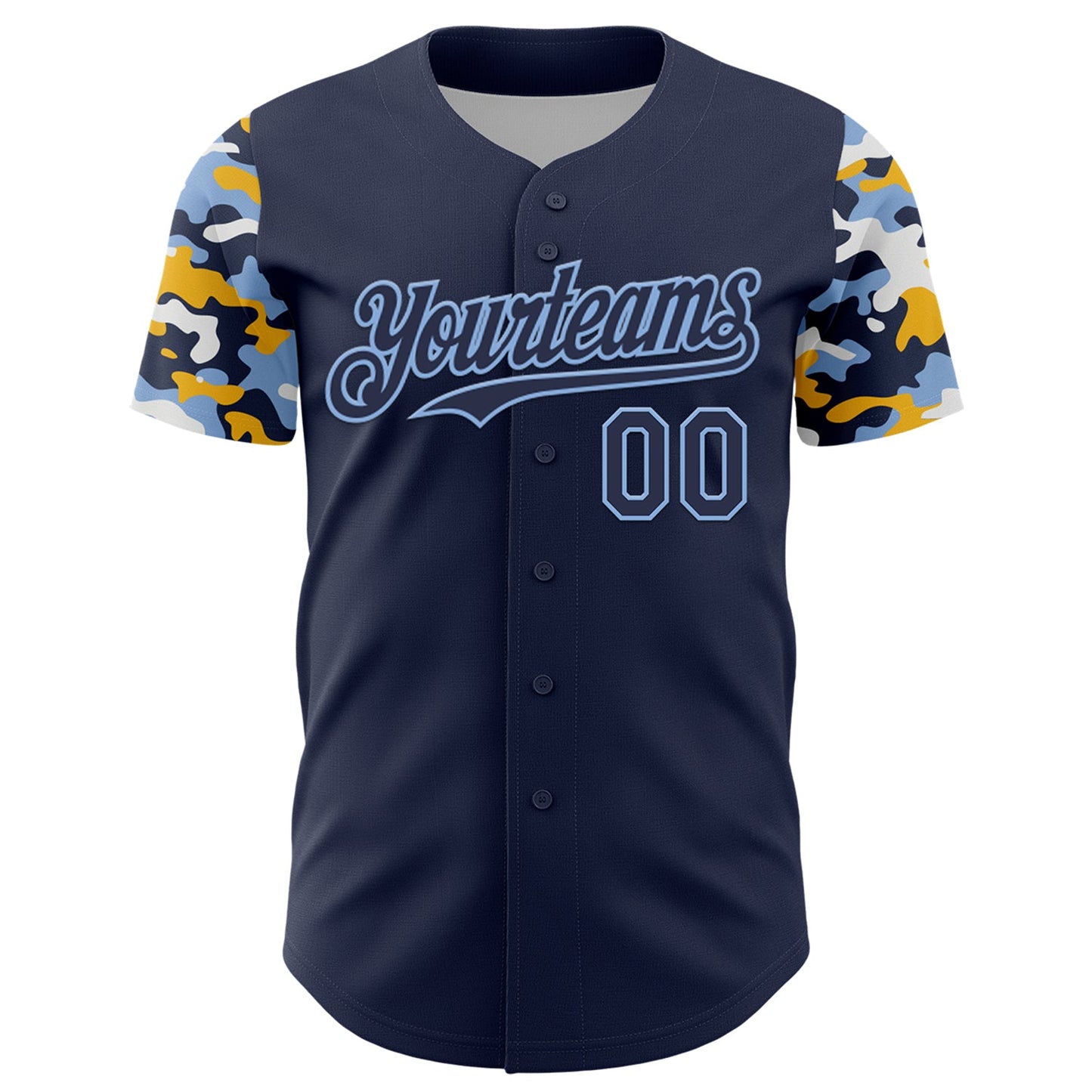Custom Navy Light Blue Gold-White Digital Camo Two Tone Authentic Baseball Jersey view 2