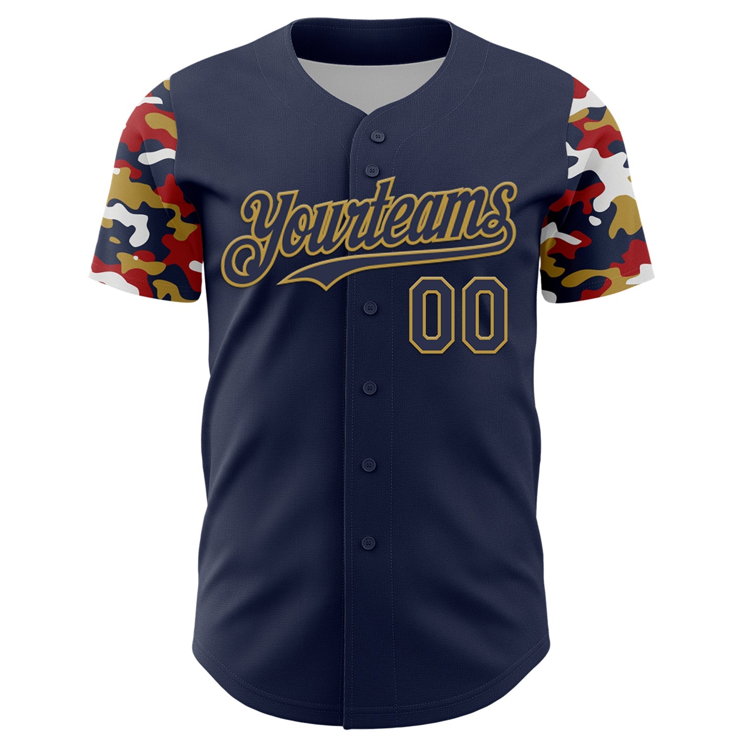 Custom Navy Old Gold Red-White Digital Camo Two Tone Authentic Baseball Jersey view 2