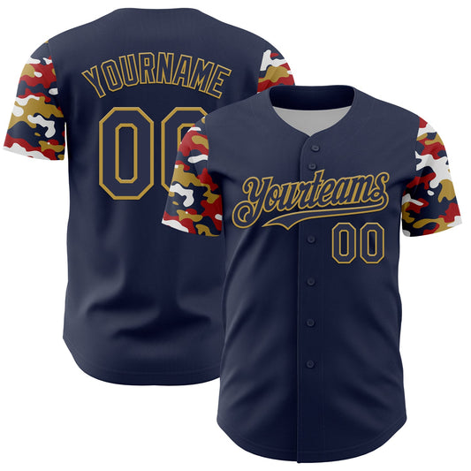 Custom Navy Old Gold Red-White Digital Camo Two Tone Authentic Baseball Jersey - Main View